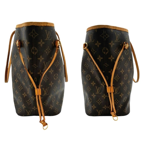 81 - A Louis Vuitton Monogram Canvas Neverfull MM Tote Bag. Monogram canvas exterior with natural cowhide... 