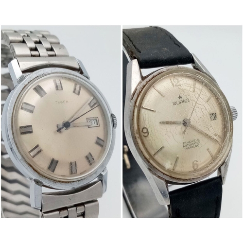 946 - Two Vintage Watches. An automatic Buren - 34mm and a hand-wind Timex - 32mm. Both work but no guaran... 