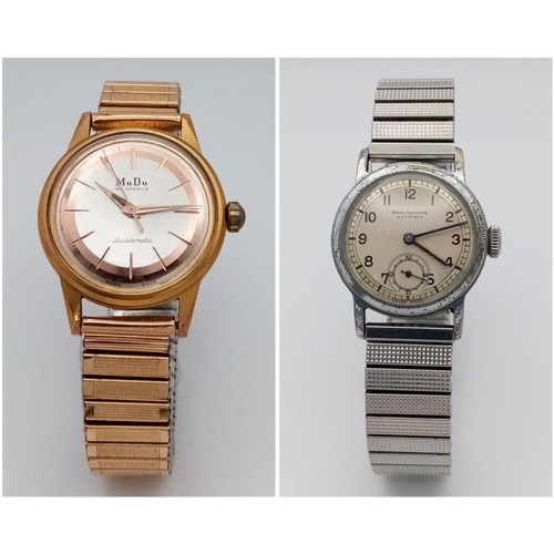 960 - Two Vintage Hand-Wind Gents Watches. A Bravingtons Wetrista - 28mm and a Mudu - 32mm. Both work.