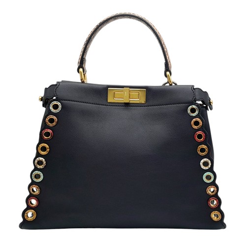 4 - A Fendi Peekaboo Bag. Black leather exterior with multi-colour eyelets and 'Love' fob. Gold tone har... 