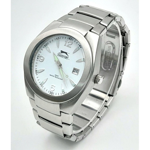 1356 - A Collectible Men’s Stainless Steel Quartz Date Watch by Slazenger-39mm Case. Wimbledon Green Highli... 