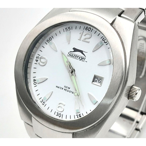 1356 - A Collectible Men’s Stainless Steel Quartz Date Watch by Slazenger-39mm Case. Wimbledon Green Highli... 