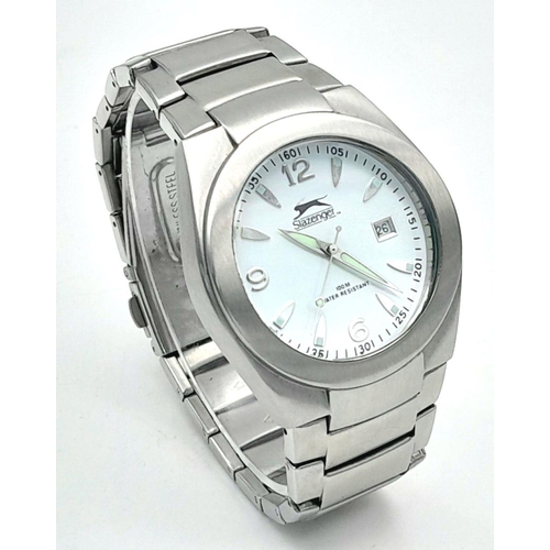 1356 - A Collectible Men’s Stainless Steel Quartz Date Watch by Slazenger-39mm Case. Wimbledon Green Highli... 