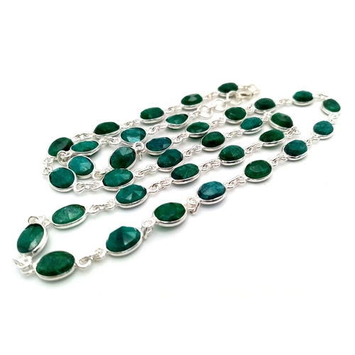 1363 - An Emerald Gemstone Chain Necklace set in 925 Silver. 56cm length. CD-1507