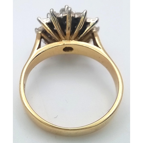 1421 - A 18K YELLOW GOLD DIAMOND CLUSTER RING. 0.35CT. TOTAL WEIGHT 6G. SIZE M. Ref: SC 4085