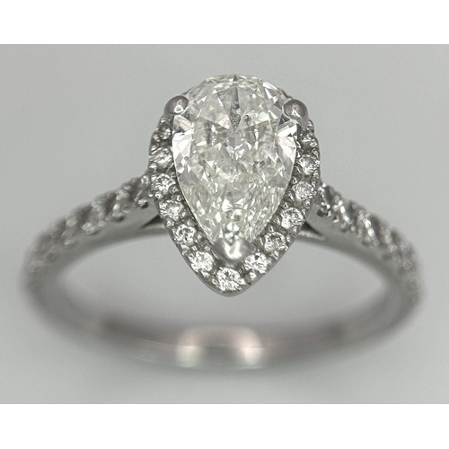 1155 - A PLATINUM 950 ( TESTED ) PEAR SHAPE DIAMOND HALO RING MAIN PEAR SHAPE DIAMOND APPROX 0.65CT 3.91G S... 