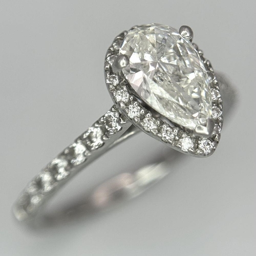 1155 - A PLATINUM 950 ( TESTED ) PEAR SHAPE DIAMOND HALO RING MAIN PEAR SHAPE DIAMOND APPROX 0.65CT 3.91G S... 