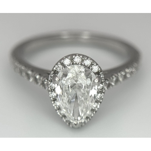 1155 - A PLATINUM 950 ( TESTED ) PEAR SHAPE DIAMOND HALO RING MAIN PEAR SHAPE DIAMOND APPROX 0.65CT 3.91G S... 