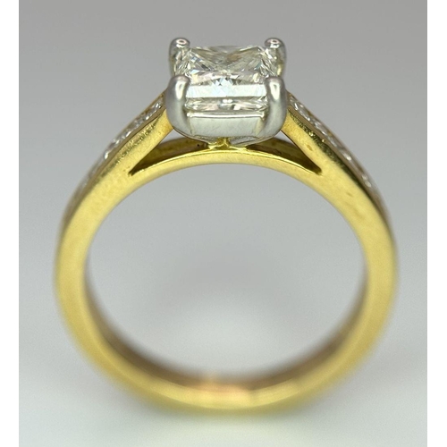 1169 - A 18K Yellow Gold Princess Cut Diamond Ring with Diamond Set Shoulders & E.D.R Certification, 1.01ct... 