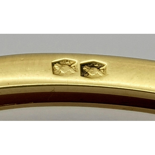 1176 - A 14K (TESTED AS) YELLOW GOLD BANGLE SET WITH FIVE SAPPHIRES AND FOUR DIAMONDS, 6CM DIAMETER, 15.9G ... 