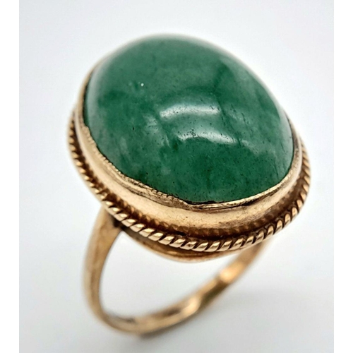 1508 - A 9k Yellow Gold Aventurine Cabochon Cut Ring, 6.1g total weight, 20x15mm aventurine, size Q.

ref: ... 