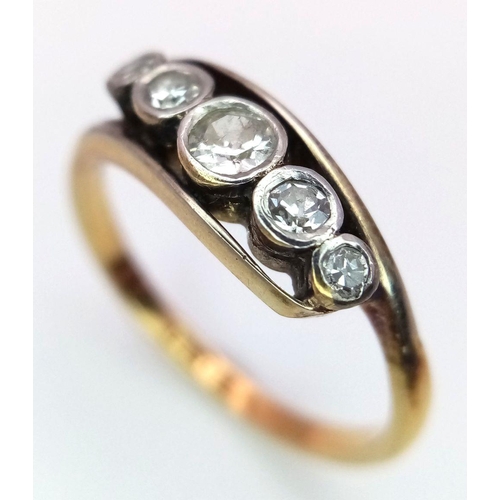 1488 - A 18K yellow gold 5 stone diamond ring, 0.30ct diamond weight, 2.5g total weight, size L. Ref: JP02