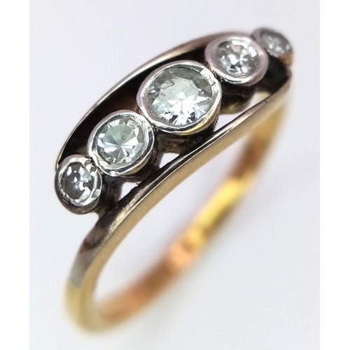 1488 - A 18K yellow gold 5 stone diamond ring, 0.30ct diamond weight, 2.5g total weight, size L. Ref: JP02