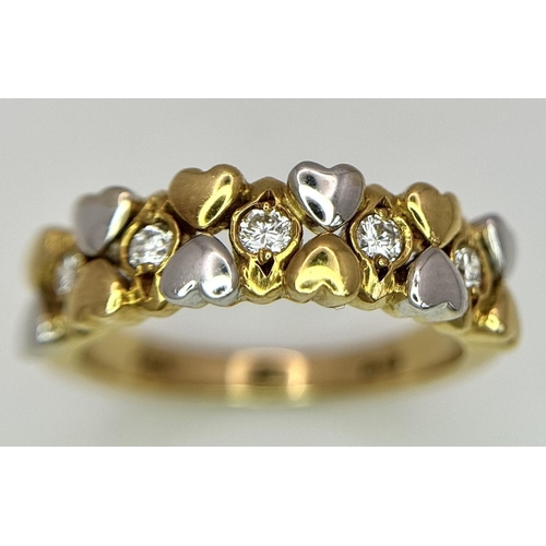 1481 - An 18k two Tone Diamond Heart Ring, 6.9g total weight, 0.25ct diamond, size N.

ref: 4533H