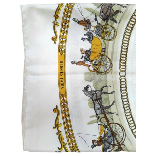 1160 - A Hermes Silk Scarf with Horse and Carriage Pattern. 92cm x 92cm. Ref: 019339