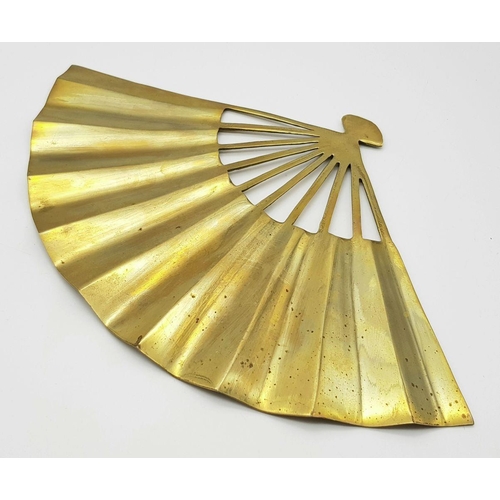 1230 - A Vintage Asian Brass Wall Hanging Fan. 28cm fan-span. 19037