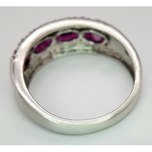 1568 - A Sterling Silver Amethyst and White Topaz Set Ring Size R. The Crown Measures 9mm Wide at its wides... 