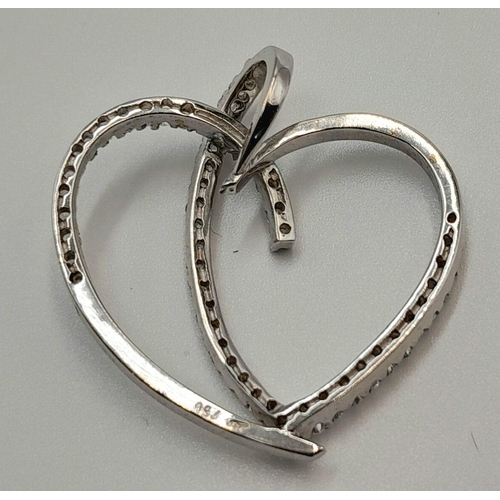 130 - AN 18K WHITE GOLD AND DIAMOND SET, OPEN SPIRAL HEART PENDANT. 0.50CT. 5.4G. SC5063