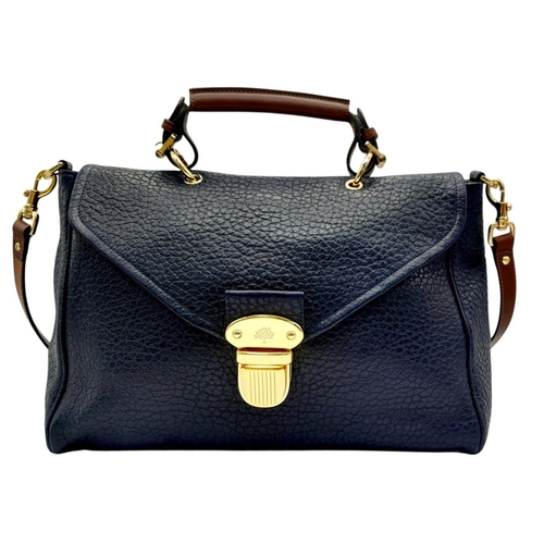 143 - A Mulberry Polly Pushlock Satchel in Blue Leather Textured blue leather exterior. Gold tone hardware... 