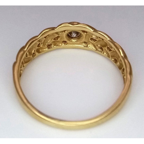 186 - AN 18K YELLOW GOLD WOVEN DIAMOND SET RING. 2.7G. SIZE M 1/2. SC5061