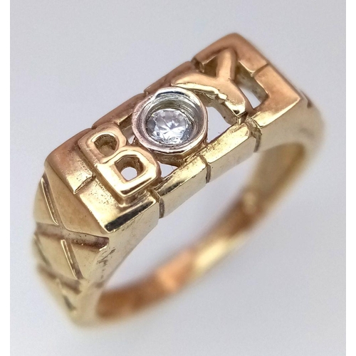 593 - A 9K YELLOW GOLD STONE SET BOY RING. 2.4G. SIZE G. SC5029