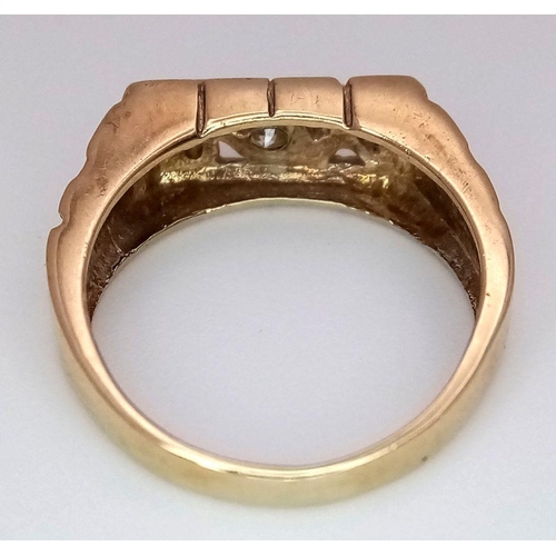 593 - A 9K YELLOW GOLD STONE SET BOY RING. 2.4G. SIZE G. SC5029