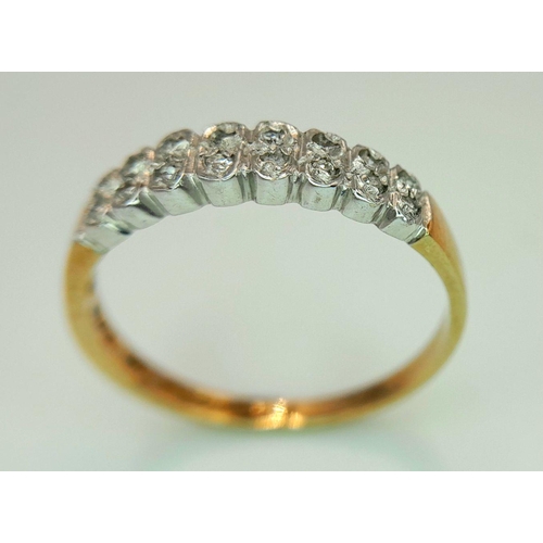 768 - A 9K YELLOW GOLD DIAMOND DOUBLE ROW RING. 0.10CT. 1.4G. SIZE L. SC5019