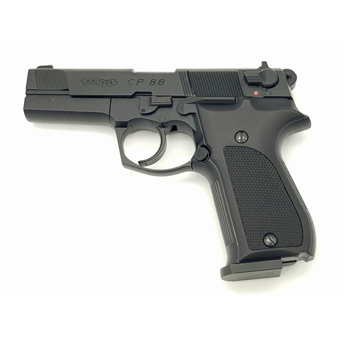 828 - A Walther CP88 Nickel .177 CO2 Pistol, with additional 4.5mm pellets in padded presentation case. UK... 