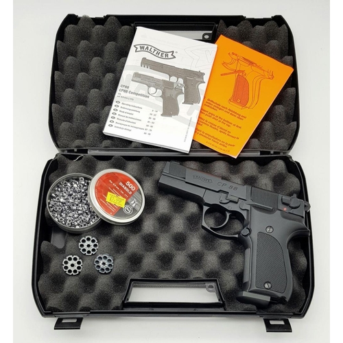 828 - A Walther CP88 Nickel .177 CO2 Pistol, with additional 4.5mm pellets in padded presentation case. UK... 