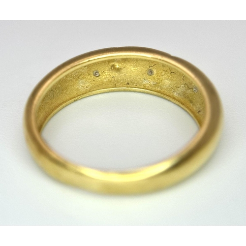 863 - An 18K Yellow Gold Five Diamond Gypsy Set Ring. Size L. 3.82g total weight.