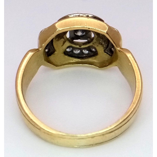 96 - A BEAUTIFULLY DESIGNED 18K YELLOW GOLD AND DIAMOND RING. 0.35CTW. 6.7G SIZE O. SC5051.