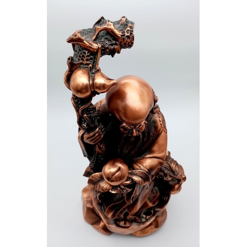 1546 - A Large Vintage Mixed Metal (Copper) Figure of a Chinese Immortal with Following Peacock. Expertly c... 