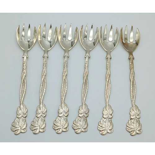 1659 - Six 800 Silver Antique Dessert Forks. 12cm. 72g