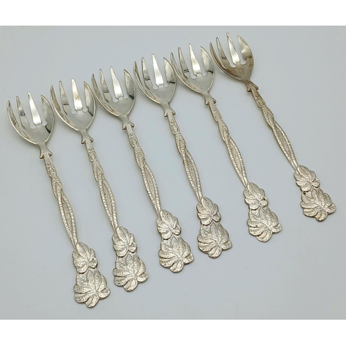 1659 - Six 800 Silver Antique Dessert Forks. 12cm. 72g