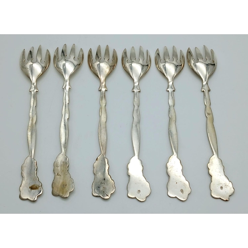 1659 - Six 800 Silver Antique Dessert Forks. 12cm. 72g