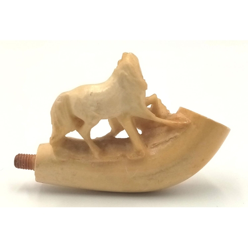 1607 - A  Vintage Possibly Antique Meerschaum Pipe Head with Ornate Horse and Hound Decoration. 6cm.