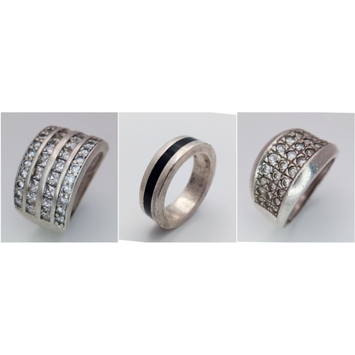 1658 - Three Sterling Silver Rings. Two are stone set. Sizes - N,O,W.
27g