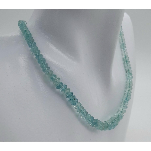 1447 - An Aquamarine Gemstone Necklace with 925 Silver Clasp. 42cm. Cd -1525