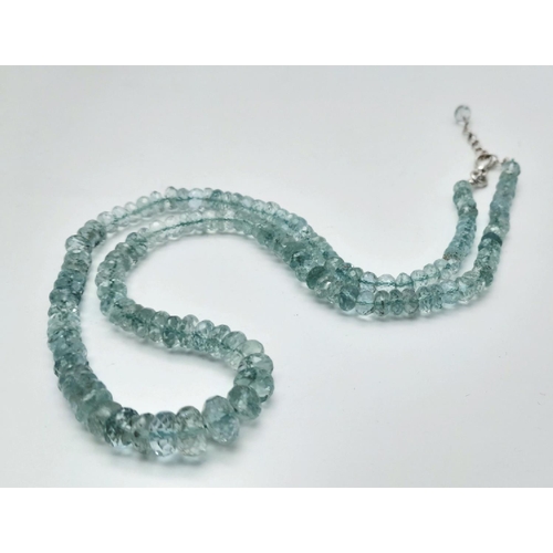 1447 - An Aquamarine Gemstone Necklace with 925 Silver Clasp. 42cm. Cd -1525