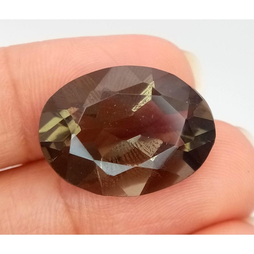 1648 - A 16.24 Ct Faceted Smoky Quartz Gemstone, Oval Shape, GLI Certified.