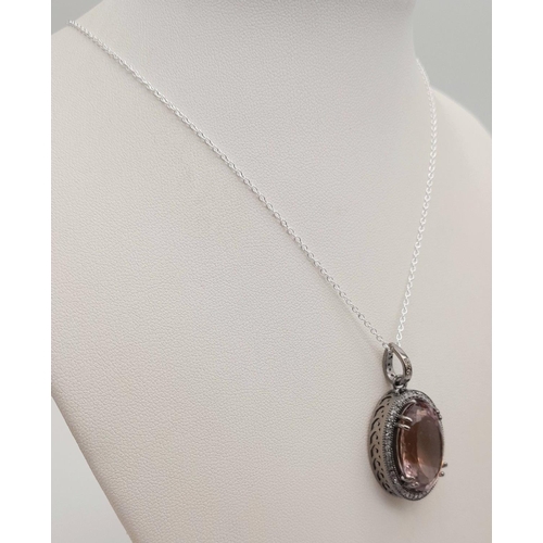 1531 - An Ametrine Gemstone Pendant with 0.50ct Diamond Accents. Set in 925 Silver. Comes with a 925 silver... 