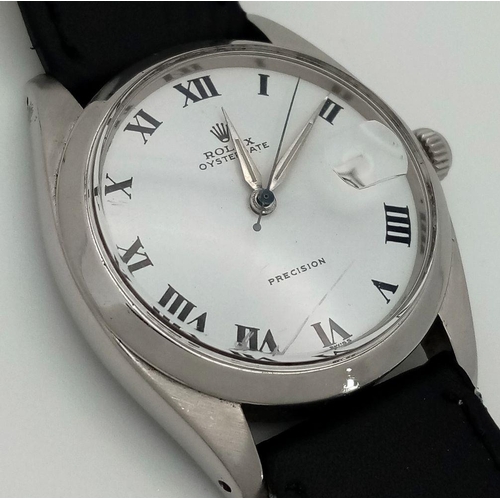 1433 - A Vintage Rolex 6694 Oysterdate Precision Gents Watch. Black leather strap. Stainless steel case - 3... 