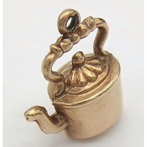 1617 - A 9K Yellow Gold Vintage Kettle Pendant/Charm. 15mm. 0.7g