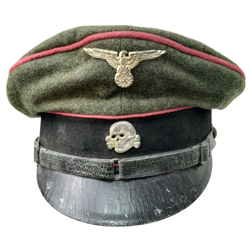 13 - A 3rd Reich Waffen SS Panzer Nco’s Visor Cap. Large Size. Maker EREL Berlin. Originally found in a s... 