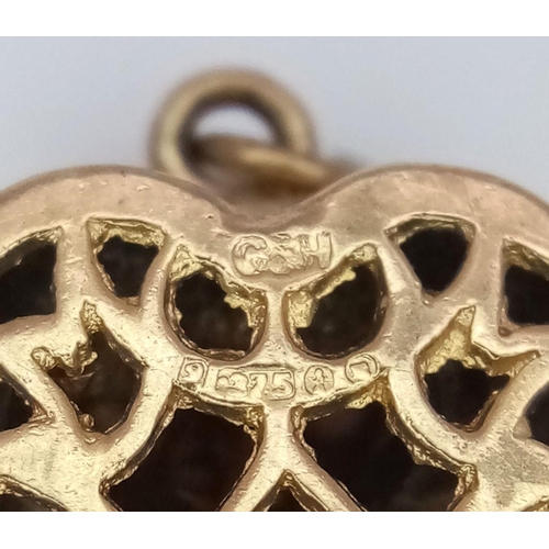 158 - A 9K YELLOW GOLD HEART SHAPED BOX CHARM/PENDANT - WHICH OPENS TO REVEAL A STONE SET RING INSIDE - ON... 