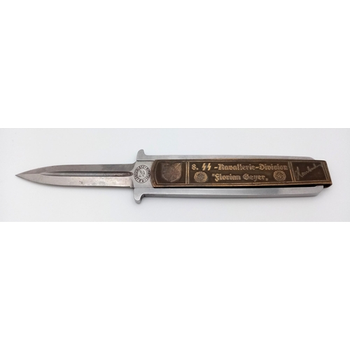 208 - A WW2 German Leaving Gift Folding Knife “ In memory of my service” 8.Kavallerie Division-Florian Gey... 