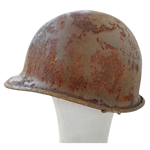 222 - A WW2 Semi Relic US M1 Helmet. Swivel Bale with front seam. Unit marked to the 8th Infantry Division... 