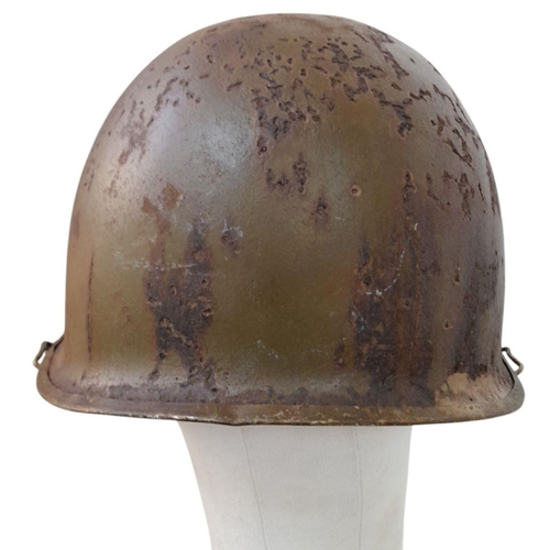 222 - A WW2 Semi Relic US M1 Helmet. Swivel Bale with front seam. Unit marked to the 8th Infantry Division... 