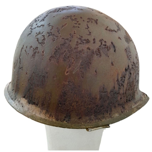 222 - A WW2 Semi Relic US M1 Helmet. Swivel Bale with front seam. Unit marked to the 8th Infantry Division... 