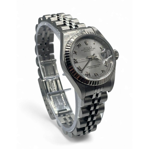 23 - Stainless Steel Rolex Datejust watch 26mm case, Silver Roman Dial on a Jubilee Strap, 1998. Full wor... 